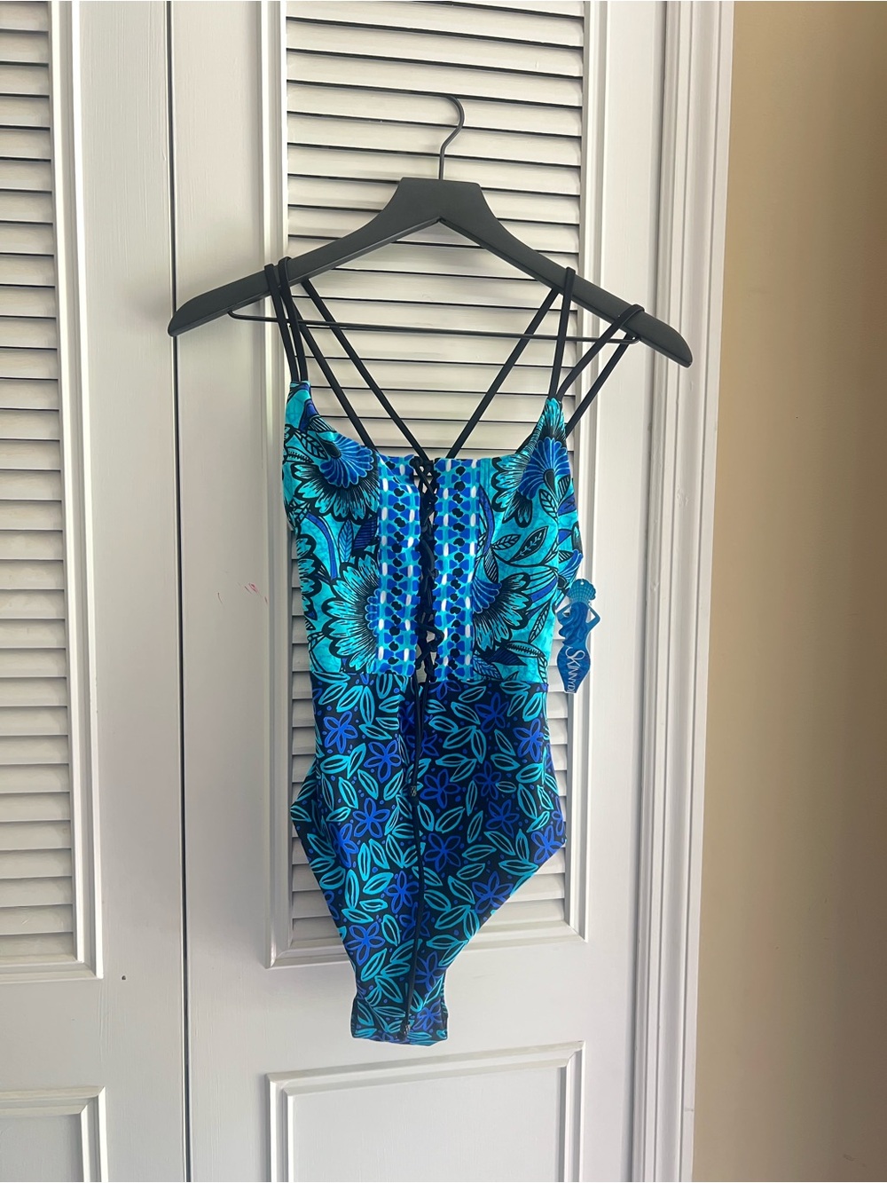 Small Skinnydippers Blue Floral Strappy One-Piece Swimsuit